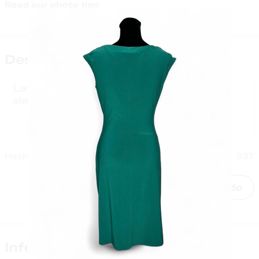 RALPH LAUREN Emerald Green Midi Ruched And Sleeveless Dress 2 . - Picture 4 of 8